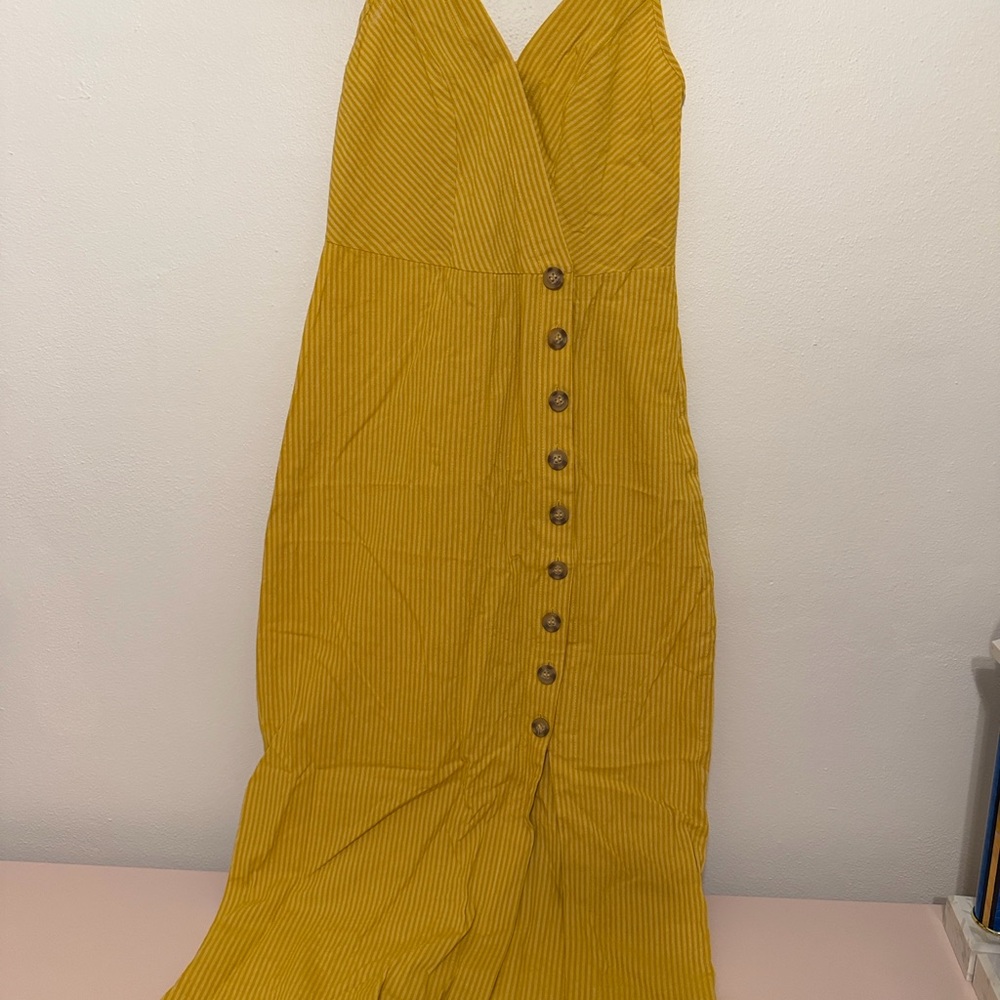 Knot Sisters Boho Mustard Button-Front Midi Dress